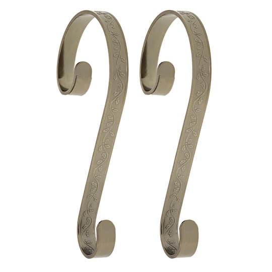 Haute Decor Stocking Scroll® Holly Embossed Antique Brass Stocking Holders